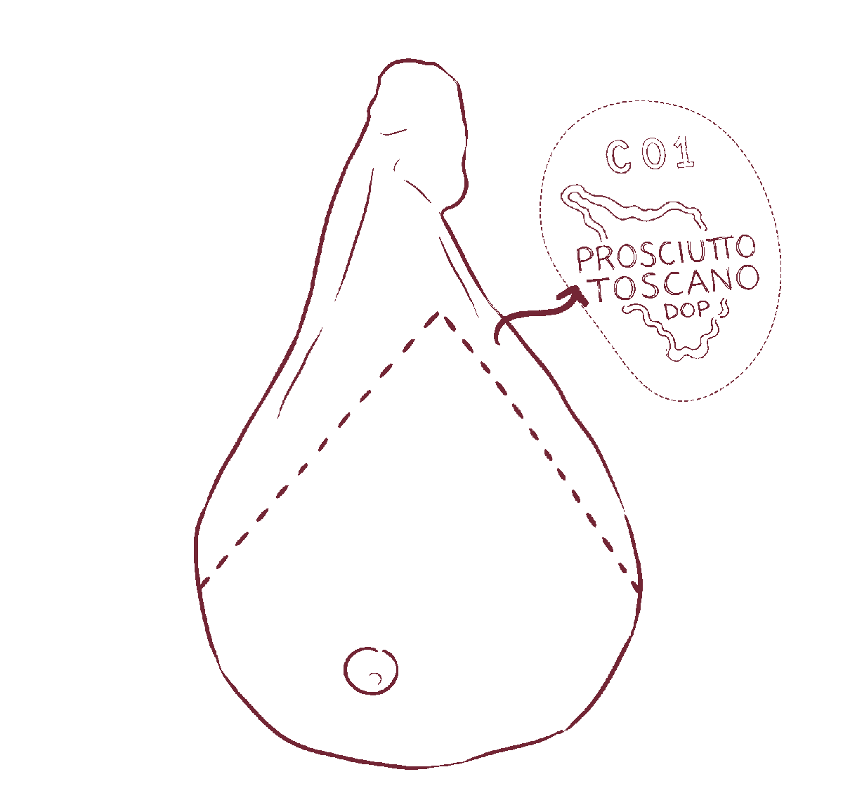 Marchio a fuoco del Consorzio Prosciutto Toscano DOP applicato alla coscia Ghelli